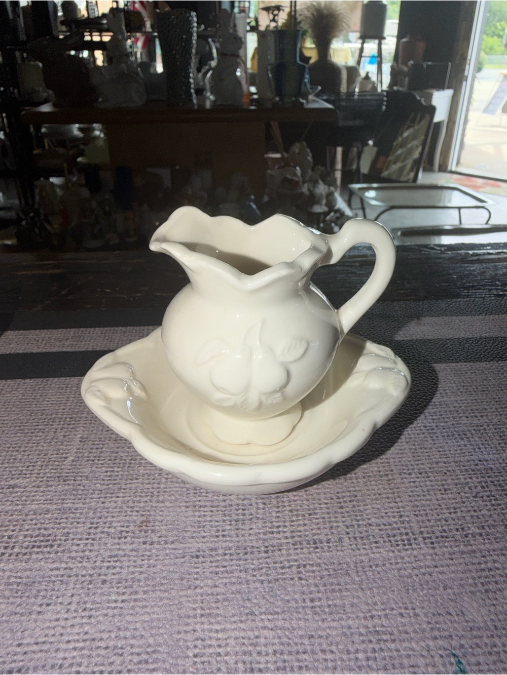Vintage mini White Ceramic pitcher Bowl Set